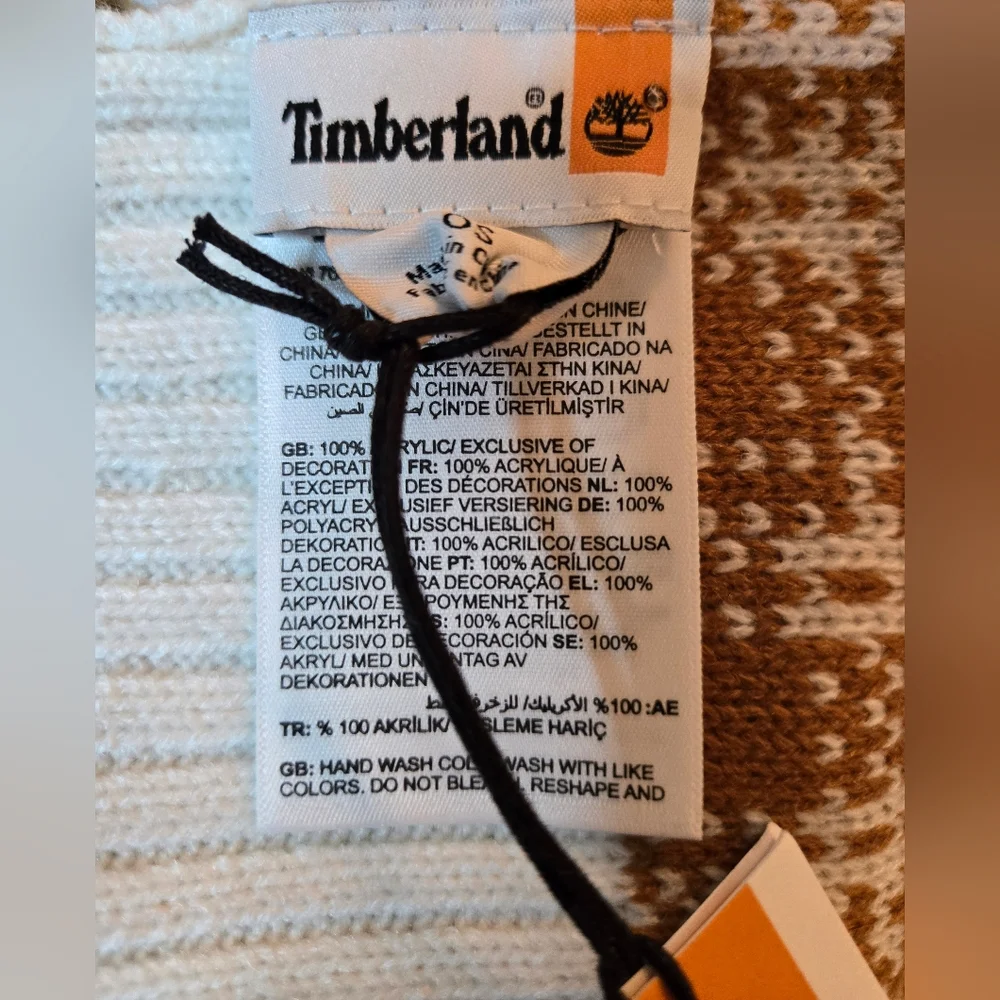 Timberland Gold And Cream Acrylic Plaid Scarf - New With‎ Tags - Cozy Knit